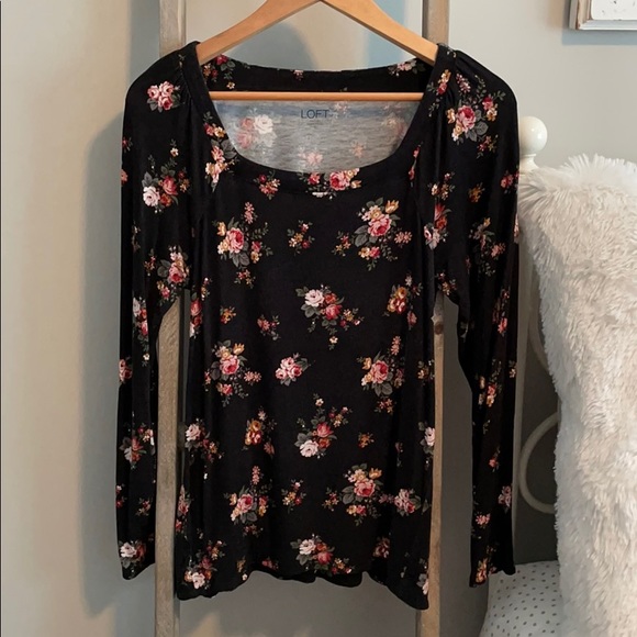 LOFT Floral Square Neck Tee - Picture 2 of 5